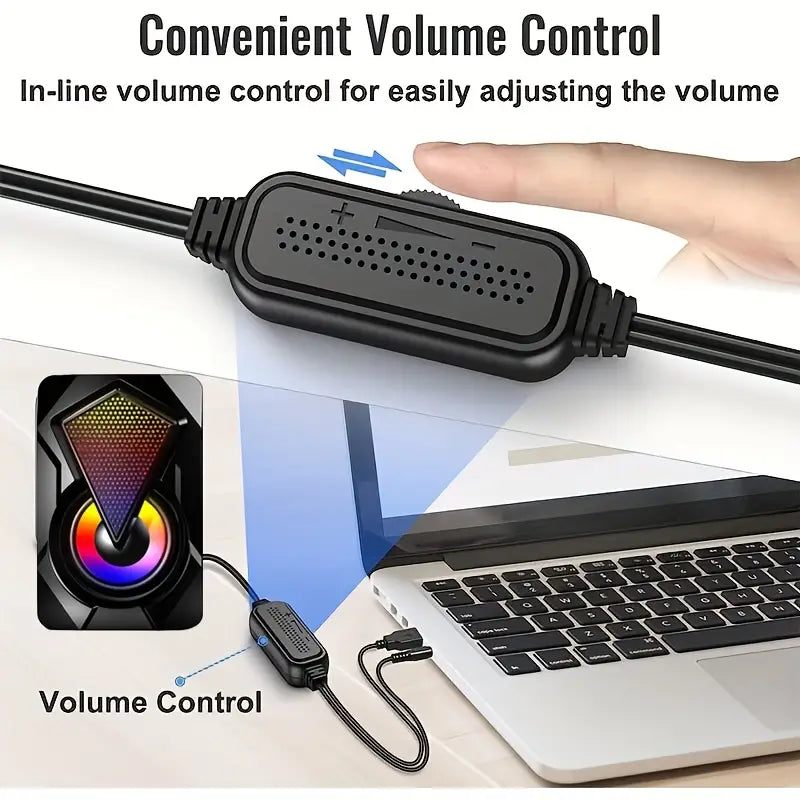 RGB Desktop Speakers – Plug & Play USB Powered Wired PC Speakers with Colorful Breathing Light