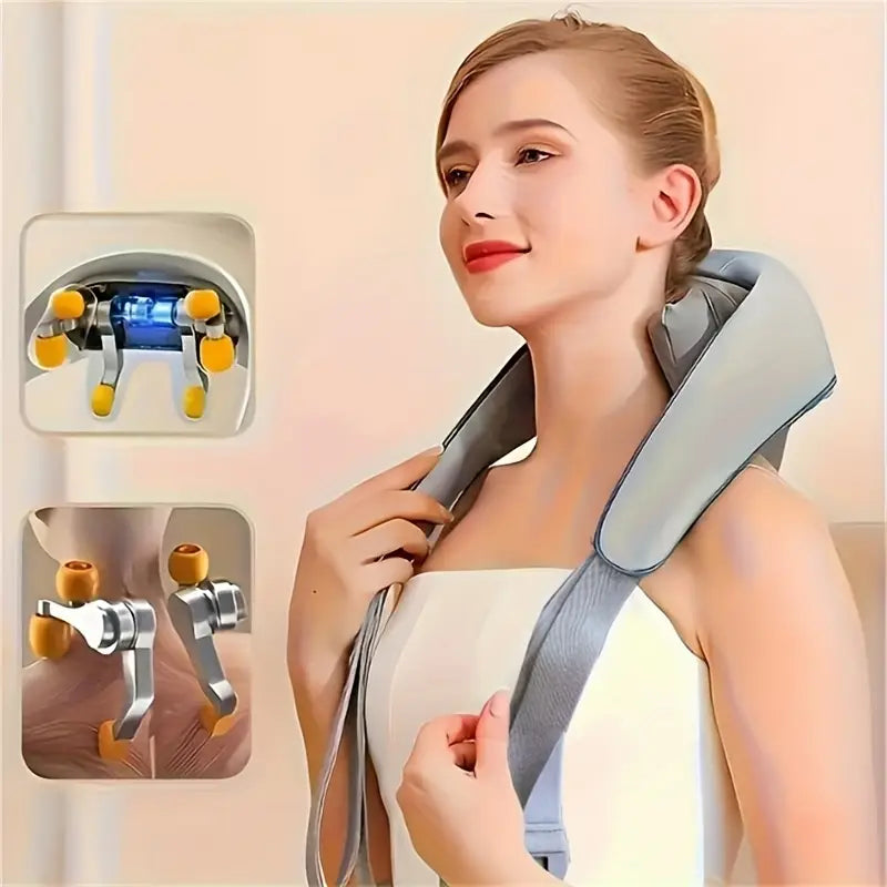 Rechargeable Neck, Shoulder & Full Body Massager with Heat | Shiatsu Deep Tissue Kneading for Pain Relief – Portable, Cordless & Hands-Free