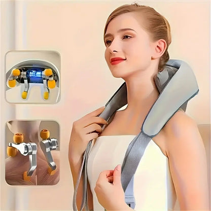 Rechargeable Neck, Shoulder & Full Body Massager with Heat | Shiatsu Deep Tissue Kneading for Pain Relief – Portable, Cordless & Hands-Free