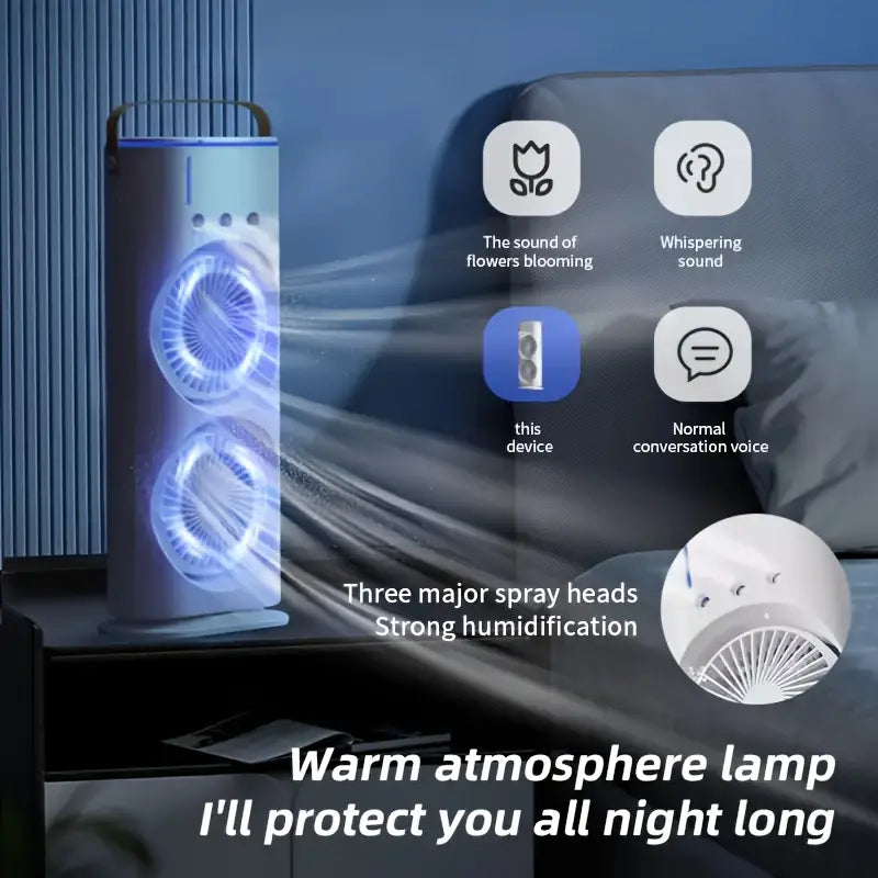 Double Ended Spray Fan with Remote | 3-Speed High-Wind Cooling Fan with Triple Mist Spray & Dual Motors | USB Rechargeable Desktop Air Cooler for Home, Office, Bedroom