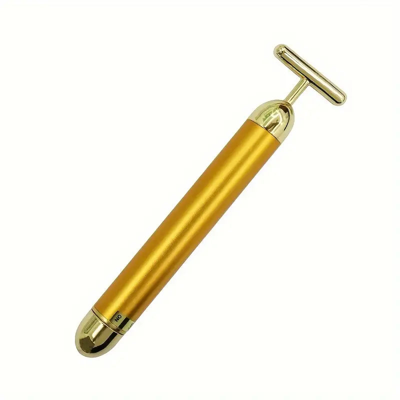 Golden Energy Face Massager – Vibrating T-Shape Beauty Bar for Skin Rejuvenation & Facial Lift | Waterproof, Battery-Operated Facial Massage Tool for Women & Men