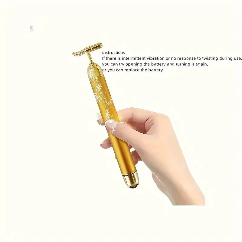 Golden Energy Face Massager – Vibrating T-Shape Beauty Bar for Skin Rejuvenation & Facial Lift | Waterproof, Battery-Operated Facial Massage Tool for Women & Men