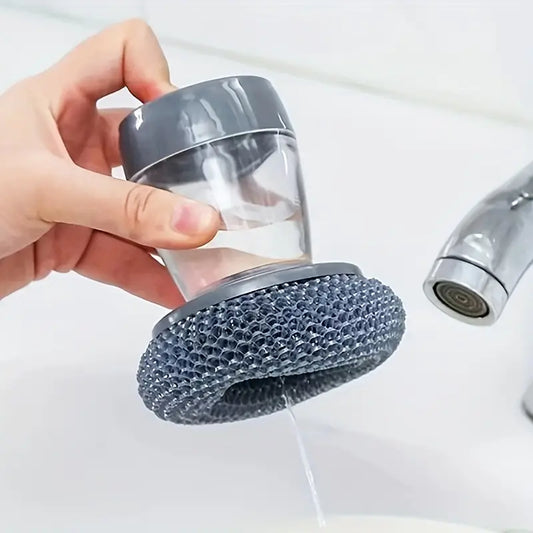 Handheld Soap Dispenser Scrub Brush with Handle | 2-in-1 Dishwashing & Kitchen Cleaning Tool for Sink, Pots, Pans & Non-Stick Cookware