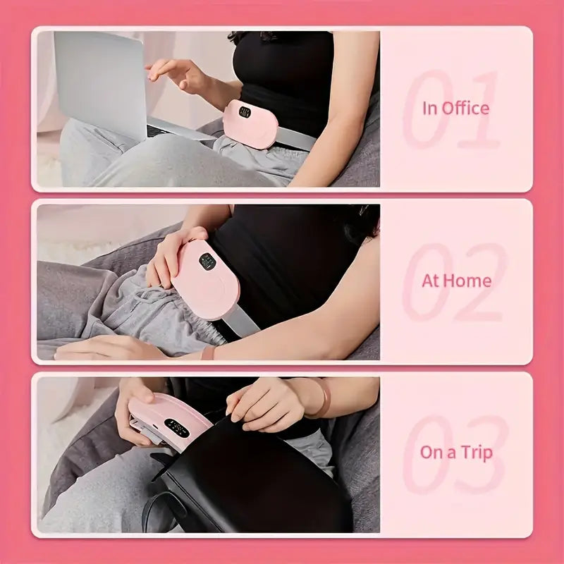 Rechargeable Heating Waist Belt for Period Pain & Body Pain Relief | Smart Warm Palace Belt with Heat & Vibration | Full Body Relaxation Heat Pad for Women