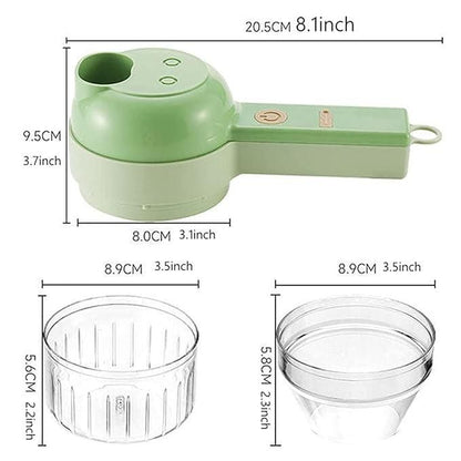 4-in-1 Electric Vegetable Cutter & Chopper Set | Handheld Multifunction Food Slicer, Garlic Masher, Fruit & Veg Chopper with One-Touch Cleaning