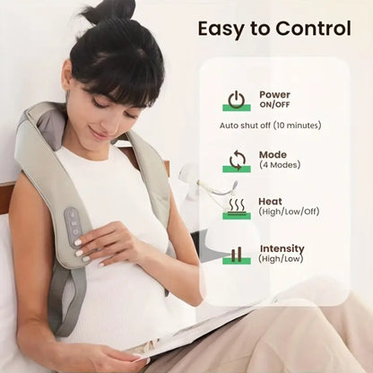 Rechargeable Neck, Shoulder & Full Body Massager with Heat | Shiatsu Deep Tissue Kneading for Pain Relief – Portable, Cordless & Hands-Free