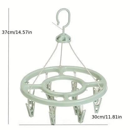 Plastic Round Cloth Drying Hanger – Strong Clips | 360° Rotating Windproof Hook | Space-Saving Clip &amp; Drip Hanger for Socks, Baby Clothes, Underwear, Towels