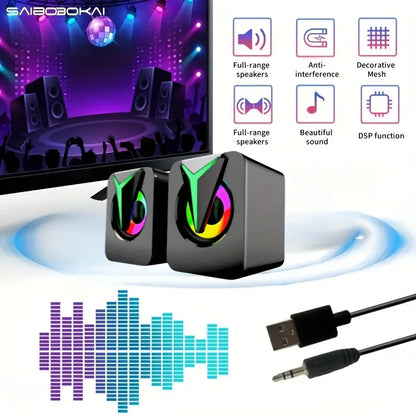 RGB Desktop Speakers – Plug & Play USB Powered Wired PC Speakers with Colorful Breathing Light