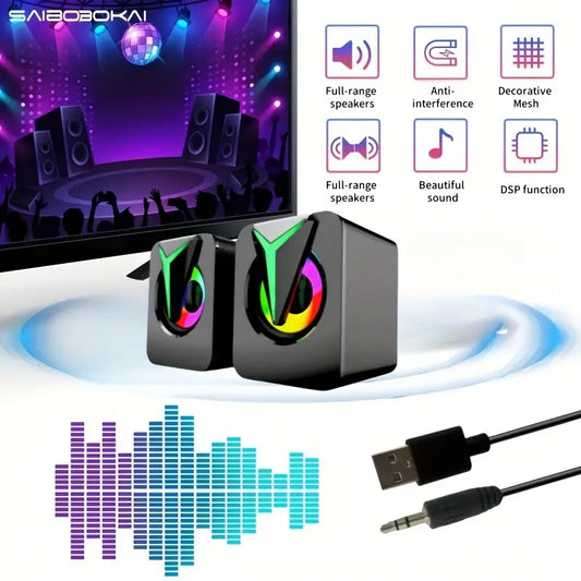 RGB Desktop Speakers – Plug & Play USB Powered Wired PC Speakers with Colorful Breathing Light