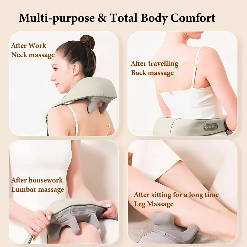 Rechargeable Neck, Shoulder & Full Body Massager with Heat | Shiatsu Deep Tissue Kneading for Pain Relief – Portable, Cordless & Hands-Free