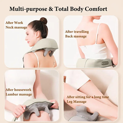 Rechargeable Neck, Shoulder & Full Body Massager with Heat | Shiatsu Deep Tissue Kneading for Pain Relief – Portable, Cordless & Hands-Free