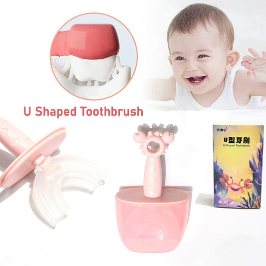 U-Shaped Kids Silicone Toothbrush for 2–6 Years | 360° Soft Bristle Baby Toothbrush for Gentle Cleaning & Gum Protection | BPA-Free, Easy Grip