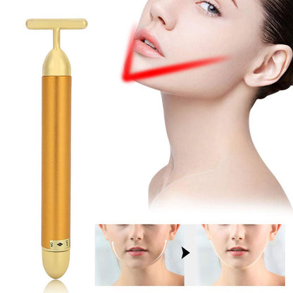 Golden Energy Face Massager – Vibrating T-Shape Beauty Bar for Skin Rejuvenation & Facial Lift | Waterproof, Battery-Operated Facial Massage Tool for Women & Men