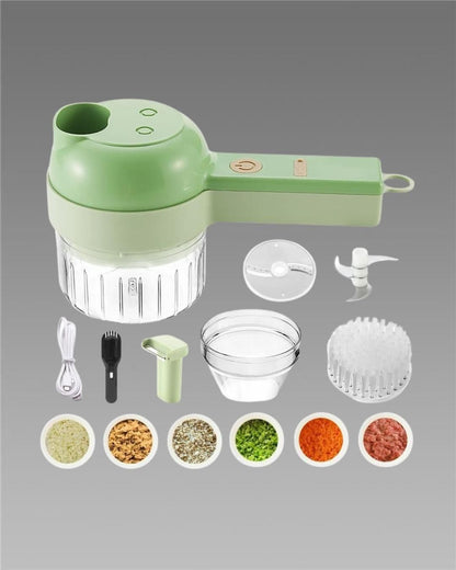 4-in-1 Electric Vegetable Cutter & Chopper Set | Handheld Multifunction Food Slicer, Garlic Masher, Fruit & Veg Chopper with One-Touch Cleaning