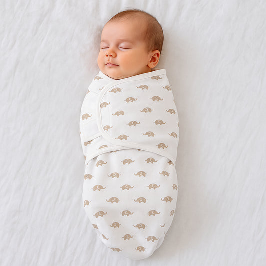 Soft Cotton Adjustable Baby Swaddle Wrap for Newborns – Breathable Infant Sleeping Blanket with Secure Velcro Wings | Adorable Animal Print | Reusable & Machine Washable | 0–3 Months