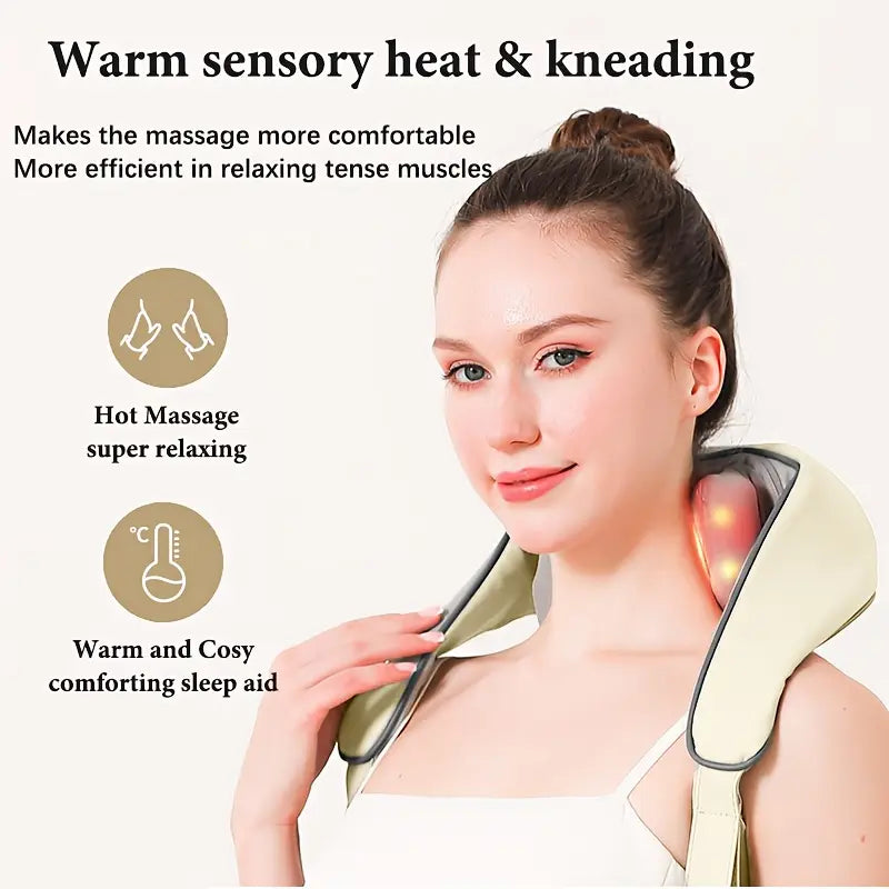 Rechargeable Neck, Shoulder & Full Body Massager with Heat | Shiatsu Deep Tissue Kneading for Pain Relief – Portable, Cordless & Hands-Free
