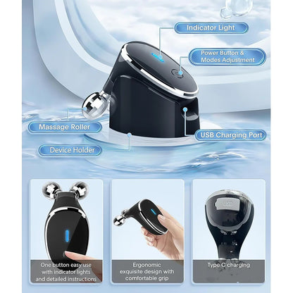 Microcurrent Facial Device – 360° Face Massager Roller for Wrinkle Reduction, Skin Tightening & Lifting | Face Sculpting Tool for Women & Men – EMS Technology