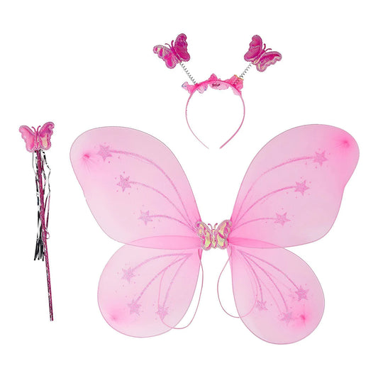Baby Girl's Fairy Nylon Butterfly Wings Costume – Butterfly Fairy Angel Wings with Wand & Hairband | Multi-Color | Party Dress-Up Accessory