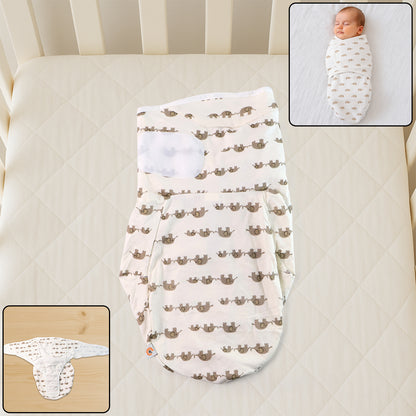 Soft Cotton Adjustable Baby Swaddle Wrap for Newborns – Breathable Infant Sleeping Blanket with Secure Velcro Wings | Adorable Animal Print | Reusable & Machine Washable | 0–3 Months