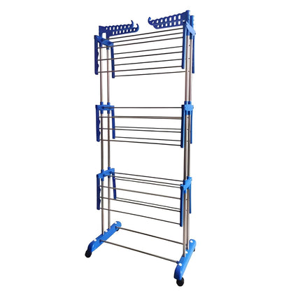 Foldable Heavy-Duty Stainless Steel Clothes Drying Rack with Wheels & Side Arms – Adjustable Indoor/Outdoor Laundry Stand | Space-Saving Organizer