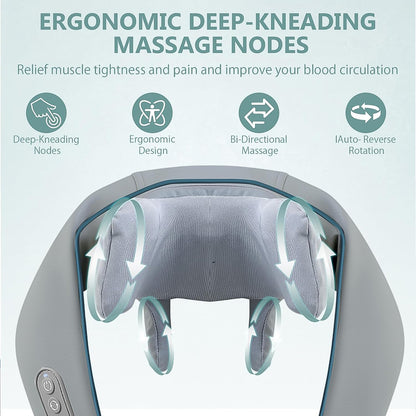 Rechargeable Neck, Shoulder & Full Body Massager with Heat | Shiatsu Deep Tissue Kneading for Pain Relief – Portable, Cordless & Hands-Free