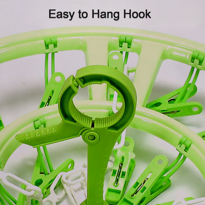 Plastic Round Cloth Drying Hanger – Strong Clips | 360° Rotating Windproof Hook | Space-Saving Clip &amp; Drip Hanger for Socks, Baby Clothes, Underwear, Towels