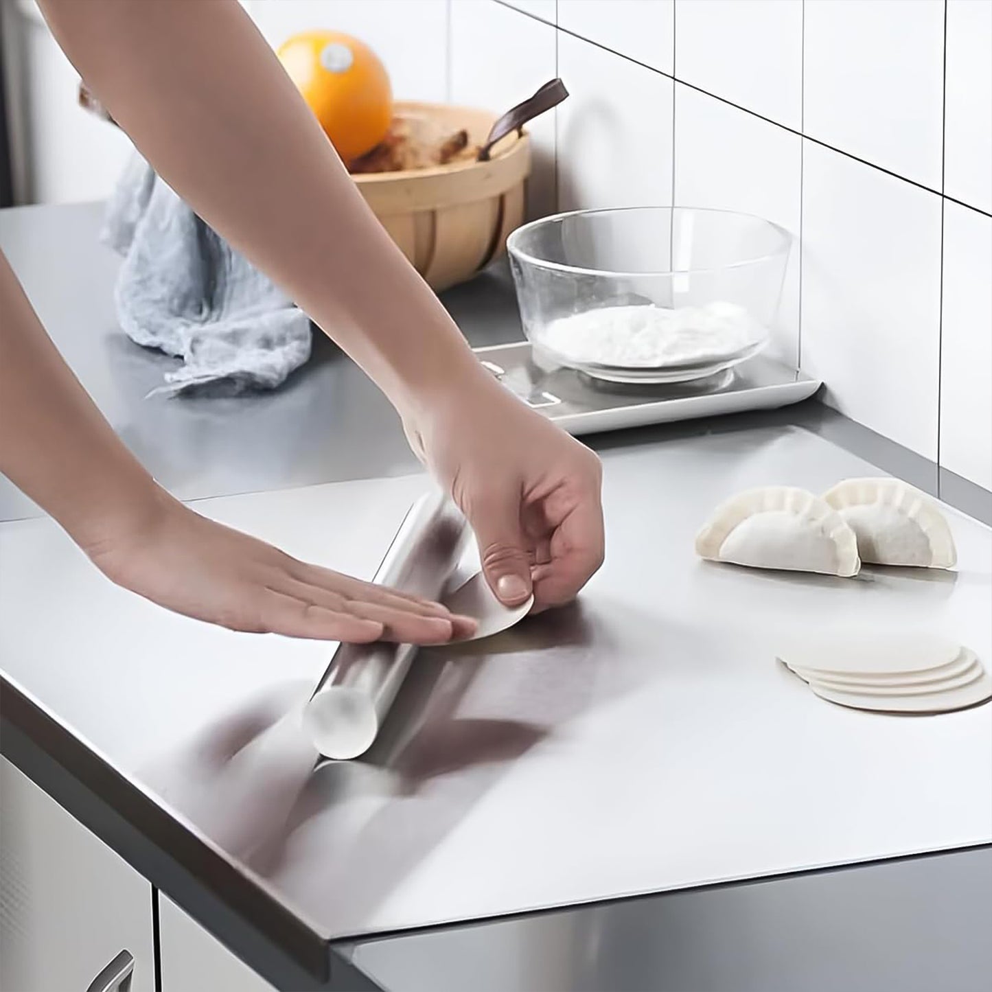 Premium Stainless Steel Anti-Bacterial Chopping Board | Rust-Resistant & Hygienic Cutting Surface | Heavy-Duty Kitchen Board with Bent Edge