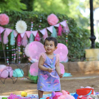 Baby Girl's Fairy Nylon Butterfly Wings Costume – Butterfly Fairy Angel Wings with Wand & Hairband | Multi-Color | Party Dress-Up Accessory