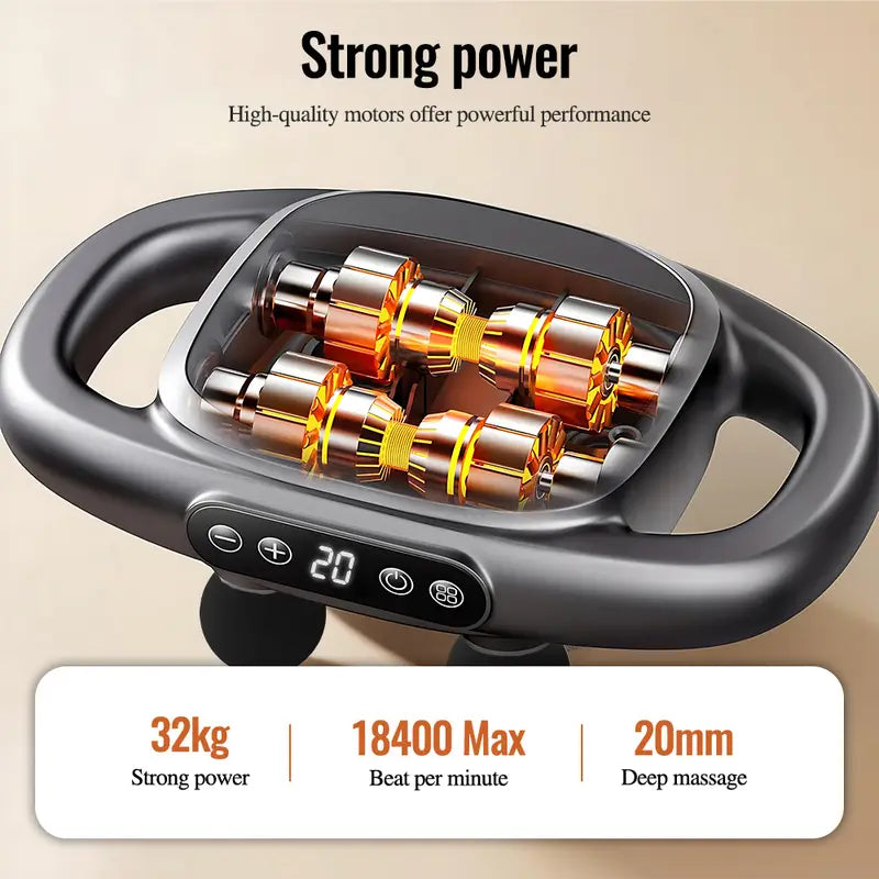 Deep Tissue Massage Gun with 4 Heads – Handheld Electric Massager for Pain Relief & Muscle Recovery – Adjustable Speed, Compact & Portable
