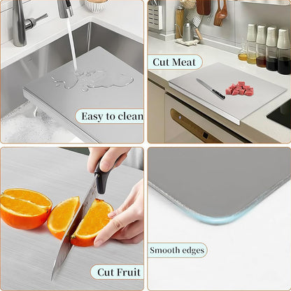 Premium Stainless Steel Anti-Bacterial Chopping Board | Rust-Resistant & Hygienic Cutting Surface | Heavy-Duty Kitchen Board with Bent Edge