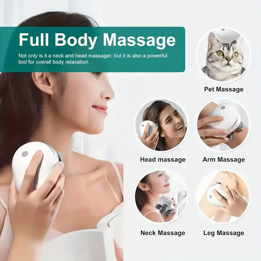Smart Electric Scalp & Body Massager – Handheld Vibration Tool with 4 Detachable Heads | USB Rechargeable, Waterproof, Full Body Relaxation