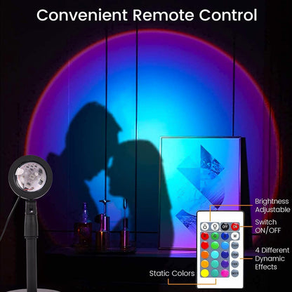 4 Colors Sunset Lamp | LED Projection Night Light with 360° Rotation & Adjustable Height | Sunset/Sunlight/Sunset-Red/Rainbow | USB Powered Room Decor Light for Photography, Bedroom, Gifts