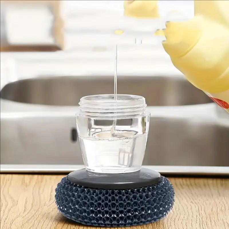 Handheld Soap Dispenser Scrub Brush with Handle | 2-in-1 Dishwashing & Kitchen Cleaning Tool for Sink, Pots, Pans & Non-Stick Cookware