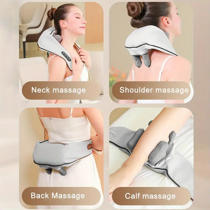 Rechargeable Neck, Shoulder & Full Body Massager with Heat | Shiatsu Deep Tissue Kneading for Pain Relief – Portable, Cordless & Hands-Free