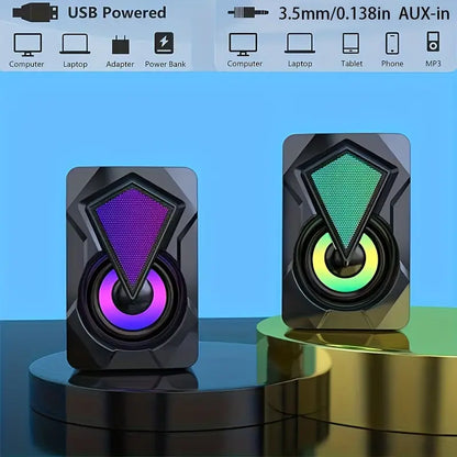 RGB Desktop Speakers – Plug & Play USB Powered Wired PC Speakers with Colorful Breathing Light
