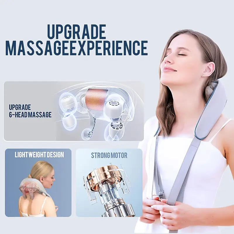 Rechargeable Neck, Shoulder & Full Body Massager with Heat | Shiatsu Deep Tissue Kneading for Pain Relief – Portable, Cordless & Hands-Free