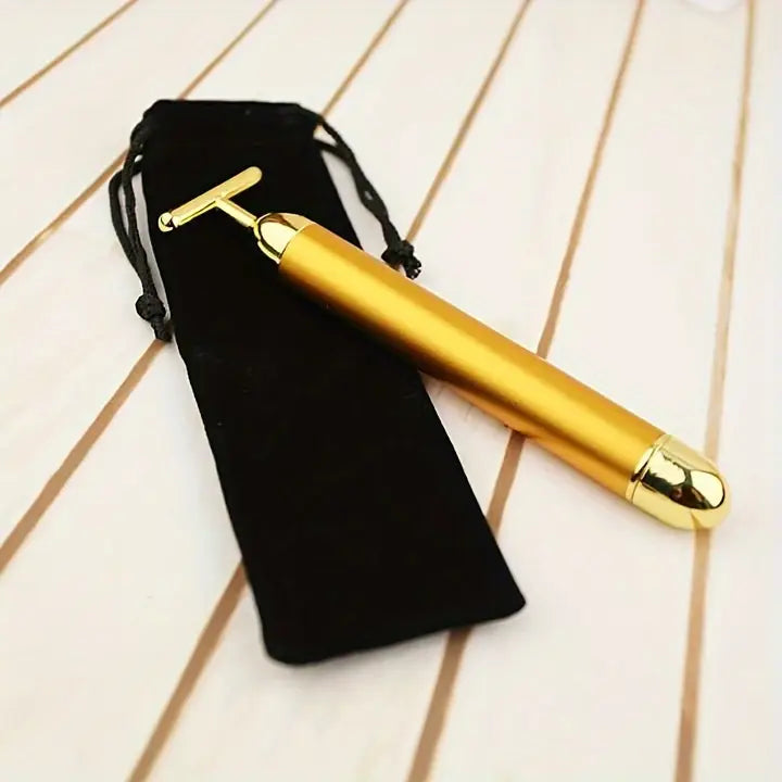 Golden Energy Face Massager – Vibrating T-Shape Beauty Bar for Skin Rejuvenation & Facial Lift | Waterproof, Battery-Operated Facial Massage Tool for Women & Men