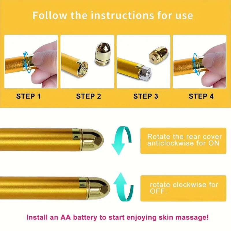 Golden Energy Face Massager – Vibrating T-Shape Beauty Bar for Skin Rejuvenation & Facial Lift | Waterproof, Battery-Operated Facial Massage Tool for Women & Men
