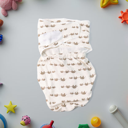 Soft Cotton Adjustable Baby Swaddle Wrap for Newborns – Breathable Infant Sleeping Blanket with Secure Velcro Wings | Adorable Animal Print | Reusable & Machine Washable | 0–3 Months