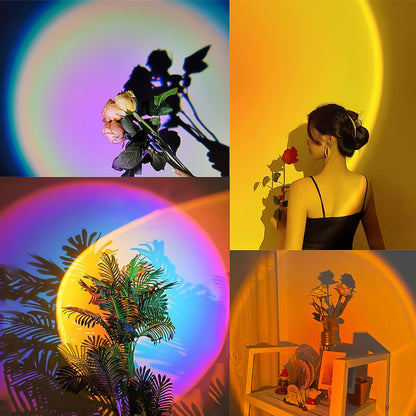 4 Colors Sunset Lamp | LED Projection Night Light with 360° Rotation & Adjustable Height | Sunset/Sunlight/Sunset-Red/Rainbow | USB Powered Room Decor Light for Photography, Bedroom, Gifts