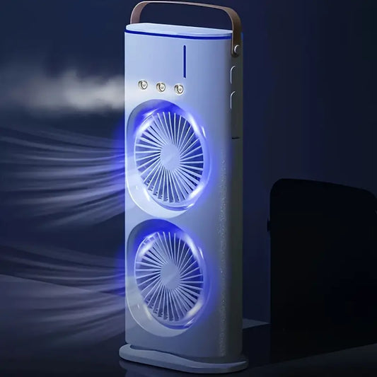 Double Ended Spray Fan with Remote | 3-Speed High-Wind Cooling Fan with Triple Mist Spray & Dual Motors | USB Rechargeable Desktop Air Cooler for Home, Office, Bedroom