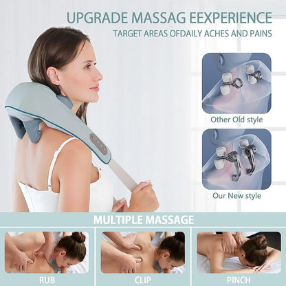 Rechargeable Neck, Shoulder & Full Body Massager with Heat | Shiatsu Deep Tissue Kneading for Pain Relief – Portable, Cordless & Hands-Free