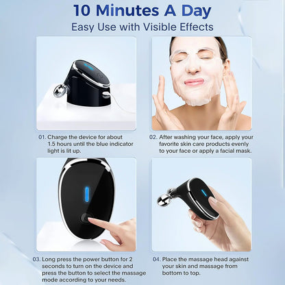 Microcurrent Facial Device – 360° Face Massager Roller for Wrinkle Reduction, Skin Tightening & Lifting | Face Sculpting Tool for Women & Men – EMS Technology