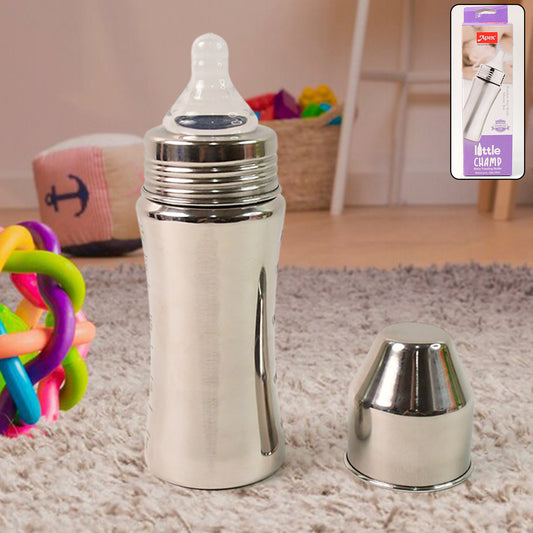 PureSip Baby Feeding Bottle – 250ml Stainless Steel with Anti-Colic Silicone Nipple